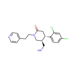 NC[C@H]1CN(CCc2ccncc2)C(=O)C[C@@H]1c1ccc(Cl)cc1Cl ZINC000169312429