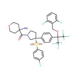 NC1(C(=O)N2CC[C@](c3ccc(C(OCc4c(F)cccc4F)(C(F)(F)F)C(F)(F)F)cc3)(S(=O)(=O)c3ccc(F)cc3)C2)CCOCC1 ZINC001772601873