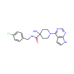 NC1(C(=O)NCc2ccc(Cl)cc2)CCN(c2ncnc3[nH]ccc23)CC1 ZINC000038224982