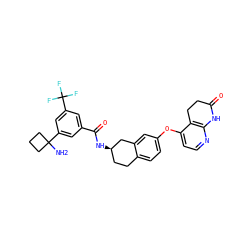 NC1(c2cc(C(=O)N[C@@H]3CCc4ccc(Oc5ccnc6c5CCC(=O)N6)cc4C3)cc(C(F)(F)F)c2)CCC1 ZINC000139691352