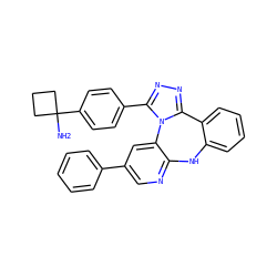 NC1(c2ccc(-c3nnc4n3-c3cc(-c5ccccc5)cnc3Nc3ccccc3-4)cc2)CCC1 ZINC000096174165