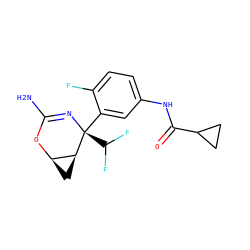 NC1=N[C@@](c2cc(NC(=O)C3CC3)ccc2F)(C(F)F)[C@H]2C[C@H]2O1 ZINC000226078860