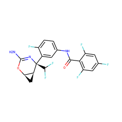 NC1=N[C@@](c2cc(NC(=O)c3c(F)cc(F)cc3F)ccc2F)(C(F)F)[C@H]2C[C@H]2O1 ZINC000226064887