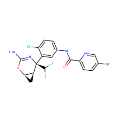 NC1=N[C@@](c2cc(NC(=O)c3ccc(Br)cn3)ccc2Cl)(C(F)F)[C@H]2C[C@H]2O1 ZINC000226081609