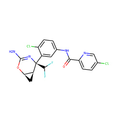 NC1=N[C@@](c2cc(NC(=O)c3ccc(Cl)cn3)ccc2Cl)(C(F)F)[C@H]2C[C@H]2O1 ZINC000213834388