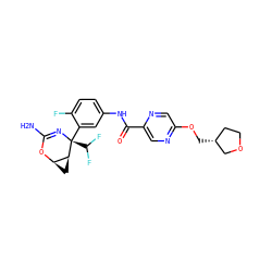 NC1=N[C@@](c2cc(NC(=O)c3cnc(OC[C@@H]4CCOC4)cn3)ccc2F)(C(F)F)[C@H]2C[C@H]2O1 ZINC000220655834