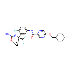 NC1=N[C@@](c2cc(NC(=O)c3cnc(OCC4CCCCC4)cn3)ccc2F)(C(F)F)[C@H]2C[C@H]2O1 ZINC000226093350