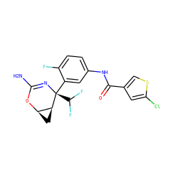 NC1=N[C@@](c2cc(NC(=O)c3csc(Cl)c3)ccc2F)(C(F)F)[C@H]2C[C@H]2O1 ZINC000226054935