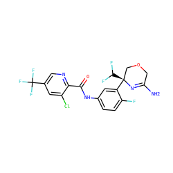 NC1=N[C@@](c2cc(NC(=O)c3ncc(C(F)(F)F)cc3Cl)ccc2F)(C(F)F)COC1 ZINC000113659337
