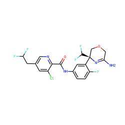 NC1=N[C@@](c2cc(NC(=O)c3ncc(CC(F)F)cc3Cl)ccc2F)(C(F)F)COC1 ZINC000169707631