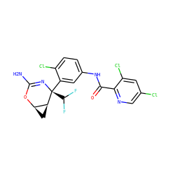 NC1=N[C@@](c2cc(NC(=O)c3ncc(Cl)cc3Cl)ccc2Cl)(C(F)F)[C@H]2C[C@H]2O1 ZINC000226081086