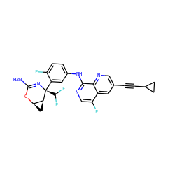 NC1=N[C@@](c2cc(Nc3ncc(F)c4cc(C#CC5CC5)cnc34)ccc2F)(C(F)F)[C@H]2C[C@H]2O1 ZINC000226081624