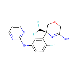 NC1=N[C@@](c2cc(Nc3ncccn3)ccc2F)(C(F)F)COC1 ZINC000145387944