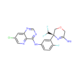 NC1=N[C@@](c2cc(Nc3ncnc4cc(Cl)cnc34)ccc2F)(C(F)F)COC1 ZINC000147397651