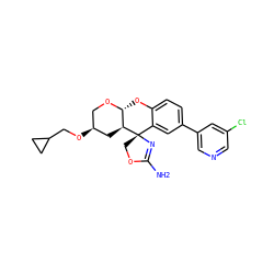 NC1=N[C@@]2(CO1)c1cc(-c3cncc(Cl)c3)ccc1O[C@H]1OC[C@H](OCC3CC3)C[C@@H]12 ZINC000095578271