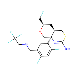 NC1=N[C@@]2(c3cc(CNCC(F)(F)F)c(F)cc3F)CO[C@@H](CF)C[C@H]2CS1 ZINC000147752806