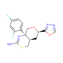 NC1=N[C@@]2(c3ccc(F)cc3F)CO[C@@H](c3nnco3)C[C@H]2CS1 ZINC000146167252