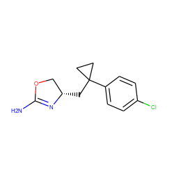 NC1=N[C@@H](CC2(c3ccc(Cl)cc3)CC2)CO1 ZINC000141524253