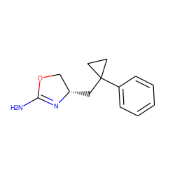 NC1=N[C@@H](CC2(c3ccccc3)CC2)CO1 ZINC000169698883
