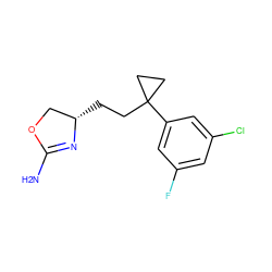 NC1=N[C@@H](CCC2(c3cc(F)cc(Cl)c3)CC2)CO1 ZINC000117252261