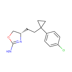 NC1=N[C@@H](CCC2(c3ccc(Cl)cc3)CC2)CO1 ZINC000117253559