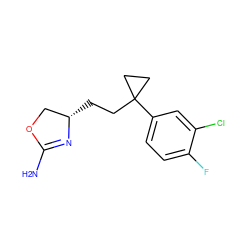 NC1=N[C@@H](CCC2(c3ccc(F)c(Cl)c3)CC2)CO1 ZINC000068198355