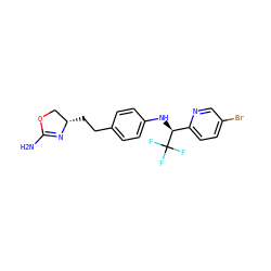 NC1=N[C@@H](CCc2ccc(N[C@@H](c3ccc(Br)cn3)C(F)(F)F)cc2)CO1 ZINC000169701196