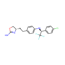 NC1=N[C@@H](CCc2ccc(N[C@@H](c3ccc(Cl)cc3)C(F)(F)F)cc2)CO1 ZINC000169701198
