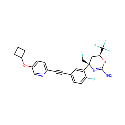 NC1=N[C@](CF)(c2cc(C#Cc3ccc(OC4CCC4)cn3)ccc2F)C[C@@H](C(F)(F)F)O1 ZINC000223532717