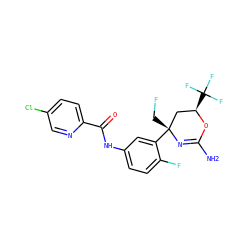 NC1=N[C@](CF)(c2cc(NC(=O)c3ccc(Cl)cn3)ccc2F)C[C@@H](C(F)(F)F)O1 ZINC000205337414