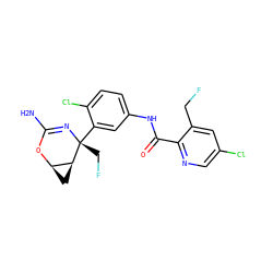 NC1=N[C@](CF)(c2cc(NC(=O)c3ncc(Cl)cc3CF)ccc2Cl)[C@H]2C[C@H]2O1 ZINC000226102648
