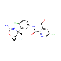 NC1=N[C@](CF)(c2cc(NC(=O)c3ncc(Cl)cc3CO)ccc2Cl)[C@H]2C[C@H]2O1 ZINC000226079710