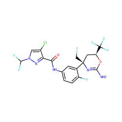 NC1=N[C@](CF)(c2cc(NC(=O)c3nn(C(F)F)cc3Cl)ccc2F)C[C@@H](C(F)(F)F)O1 ZINC000142571823