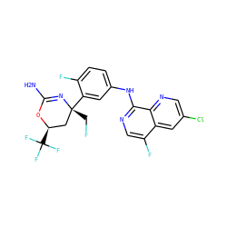 NC1=N[C@](CF)(c2cc(Nc3ncc(F)c4cc(Cl)cnc34)ccc2F)C[C@@H](C(F)(F)F)O1 ZINC000223535919