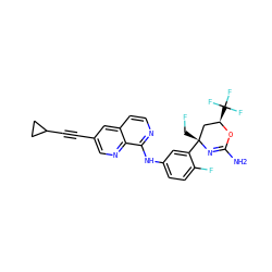 NC1=N[C@](CF)(c2cc(Nc3nccc4cc(C#CC5CC5)cnc34)ccc2F)C[C@@H](C(F)(F)F)O1 ZINC000223552166