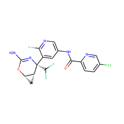 NC1=N[C@](c2cc(NC(=O)c3ccc(Cl)cn3)cnc2F)(C(F)F)[C@@H]2C[C@@H]2O1 ZINC000220649957