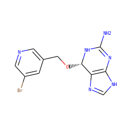 NC1=Nc2[nH]cnc2[C@H](OCc2cncc(Br)c2)N1 ZINC000027564272