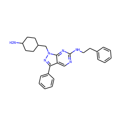 NC1CCC(Cn2nc(-c3ccccc3)c3cnc(NCCc4ccccc4)nc32)CC1 ZINC000084710148
