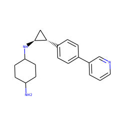 NC1CCC(N[C@H]2C[C@@H]2c2ccc(-c3cccnc3)cc2)CC1 ZINC000150087623