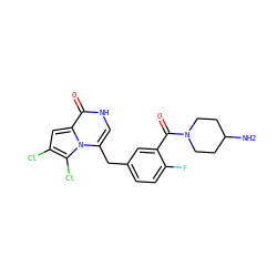 NC1CCN(C(=O)c2cc(Cc3c[nH]c(=O)c4cc(Cl)c(Cl)n34)ccc2F)CC1 ZINC000045385899