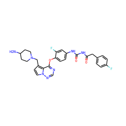 NC1CCN(Cc2ccn3ncnc(Oc4ccc(NC(=O)NC(=O)Cc5ccc(F)cc5)cc4F)c23)CC1 ZINC000024970265