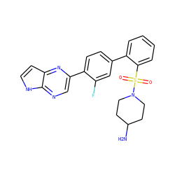NC1CCN(S(=O)(=O)c2ccccc2-c2ccc(-c3cnc4[nH]ccc4n3)c(F)c2)CC1 ZINC000224828791