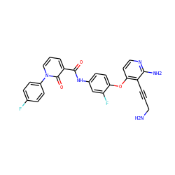 NCC#Cc1c(Oc2ccc(NC(=O)c3cccn(-c4ccc(F)cc4)c3=O)cc2F)ccnc1N ZINC000040862797