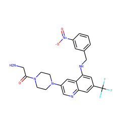 NCC(=O)N1CCN(c2cnc3cc(C(F)(F)F)cc(NCc4cccc([N+](=O)[O-])c4)c3c2)CC1 ZINC000169322633