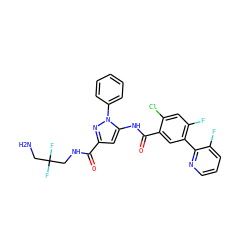 NCC(F)(F)CNC(=O)c1cc(NC(=O)c2cc(-c3ncccc3F)c(F)cc2Cl)n(-c2ccccc2)n1 ZINC001772635402