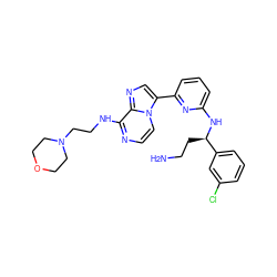 NCC[C@@H](Nc1cccc(-c2cnc3c(NCCN4CCOCC4)nccn23)n1)c1cccc(Cl)c1 ZINC000169701277
