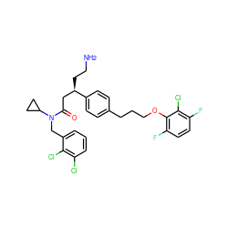 NCC[C@H](CC(=O)N(Cc1cccc(Cl)c1Cl)C1CC1)c1ccc(CCCOc2c(F)ccc(F)c2Cl)cc1 ZINC000049780823