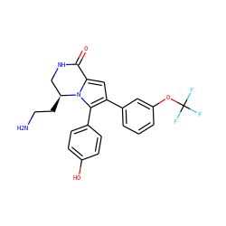 NCC[C@H]1CNC(=O)c2cc(-c3cccc(OC(F)(F)F)c3)c(-c3ccc(O)cc3)n21 ZINC000223655720