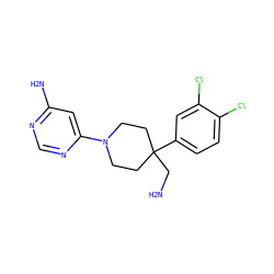 NCC1(c2ccc(Cl)c(Cl)c2)CCN(c2cc(N)ncn2)CC1 ZINC000103238971