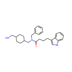 NCC1CCC(CN(Cc2ccccc2)C(=O)CCCc2c[nH]c3ccccc23)CC1 ZINC000028826288